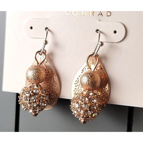 Lauren Conrad Rose Gold Crystal Dangle Earrings New NWT Sparkly Elegant Jewelry - Picture 5 of 7